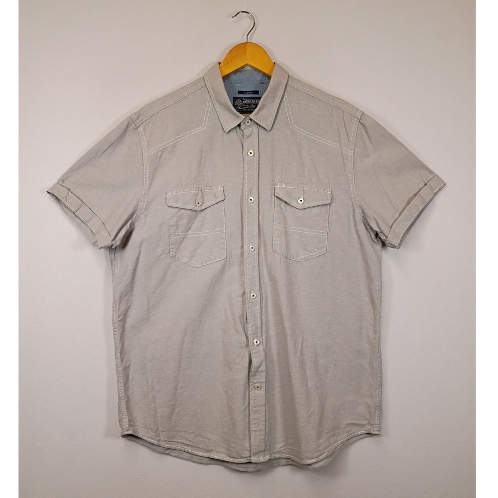 Coastal American Rag Mens XL Grey Linen Blend Contrast Stitch Utility Shirt
